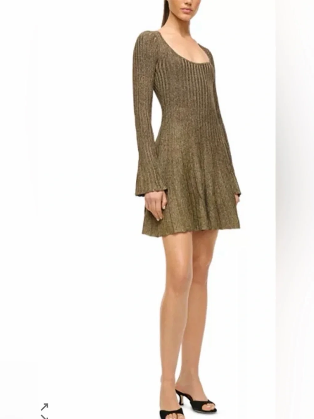 STAUD Metallic Olive Ribbed Long-Sleeve Scoop Dress - Picture 3 of 4
